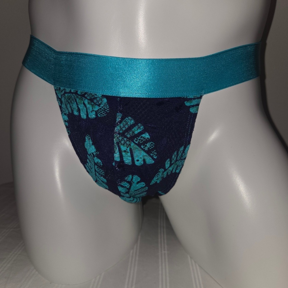Cosabella Studio Mens Tropical Leaf Lace Jockstrap Teal Navy Blue Underwear